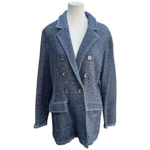 Chico’s Blue Tweed Double Breasted Jacket Coatigan Women’s Size 2 ￼
